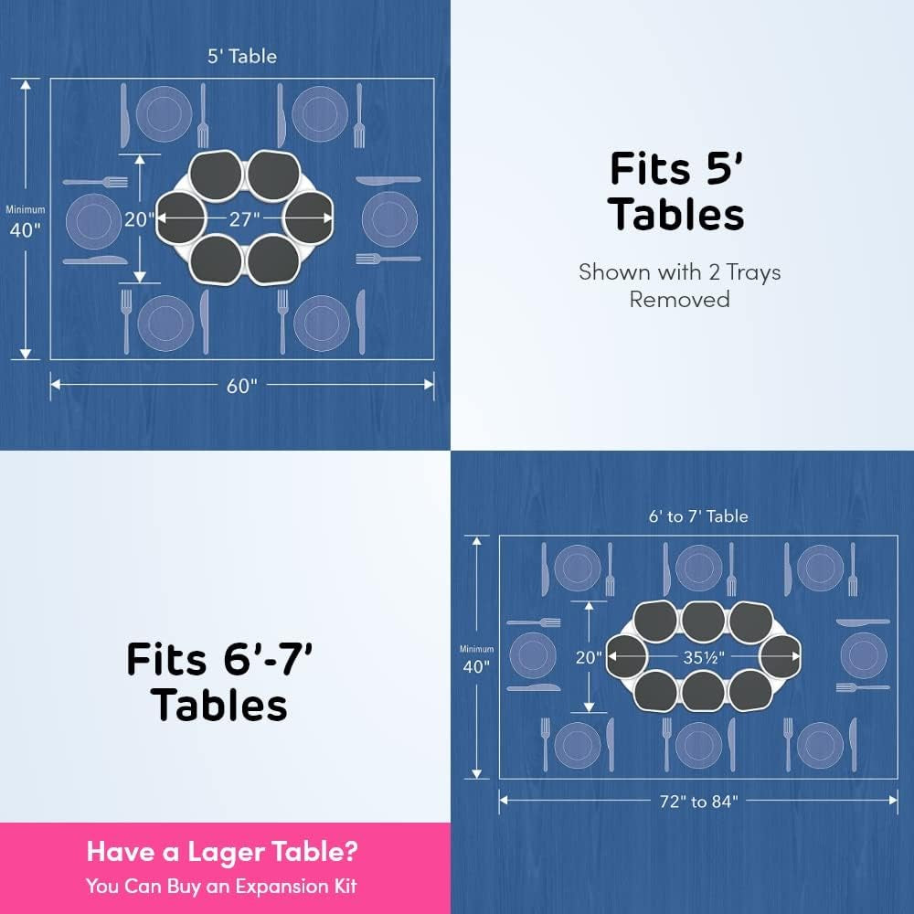 - Full Set - Dark Gray - the First Patented Lazy Susan Turntable Expandable for Rectangular & Oblong Tables - Kitchen & Dining Tables - Great Gift! Parties & Gatherings.