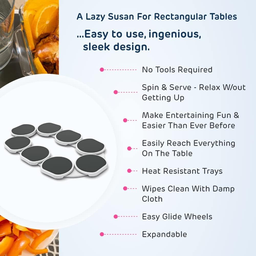 - Full Set - Dark Gray - the First Patented Lazy Susan Turntable Expandable for Rectangular & Oblong Tables - Kitchen & Dining Tables - Great Gift! Parties & Gatherings.